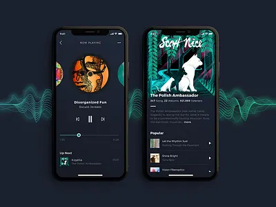 Moosic App album artist control darkui design ios mobile music player radio sound spotify stream ui ux