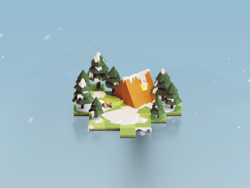 Snow 3d animation blender lowpoly snow tree water