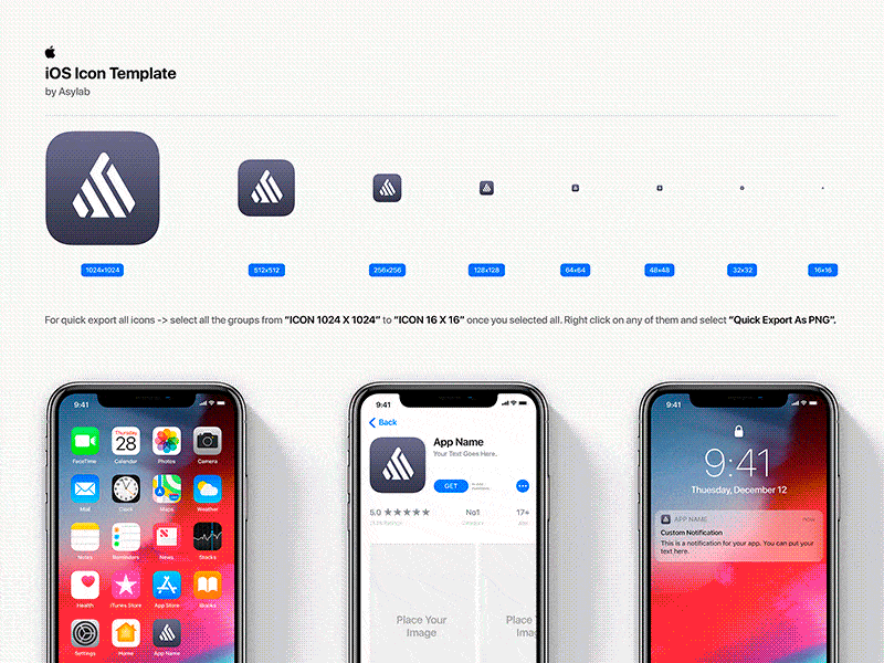 iOS Icon Template Mockup - PSD app graphic design ios ios 12 ios icon ios icon template ios mockup iphone x logo mockup psd ui