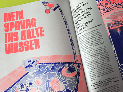 OOPS! magazine: mein sprung ins kalte wasser design editorial editorialillustration graphic design illustration layout layoutdesign magazine magazinedesign print publishing risograph risography typography