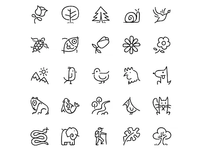 Doodle icon set animal bird cat dog doodle fish flower icon icons nature plant set tree