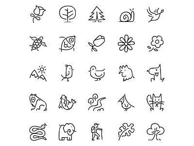 Doodle icon set animal bird cat dog doodle fish flower icon icons nature plant set tree