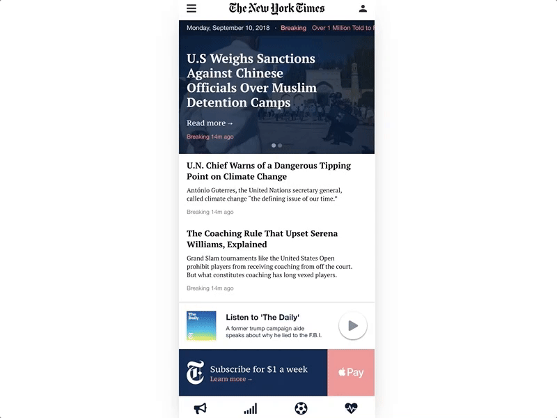 The New York Times applepay audio player invisionstudio new york times news app