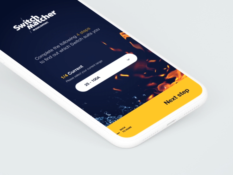Switch matcher animation app burn fire interaction socomec switch ui ux water webdesign