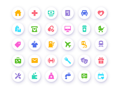 Freebies Expenses -vs- Income icons app car donation expense expenses finance glyph healthcare home icon icons income money restaurant salary shopping tax tracking transport travel