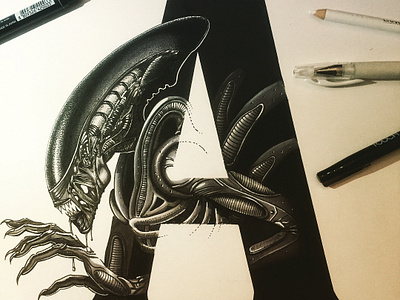 A is for Alien design handmade illustration letter a lettering lettering art lettering artist typography