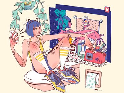 Bathroom selfie illustration muchocaribe portrait uhworks