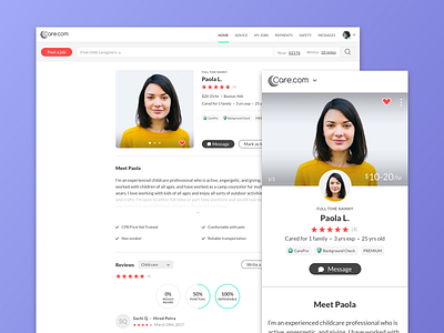 Caregiver Profiles | Desktop & Mobile Web avatar badges care.com desktop mobile web product design profile profile photo ui ux