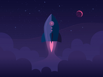 💜3k Follows 💜 3000 3k clouds illustration night night sky night time rocket rocketship stars