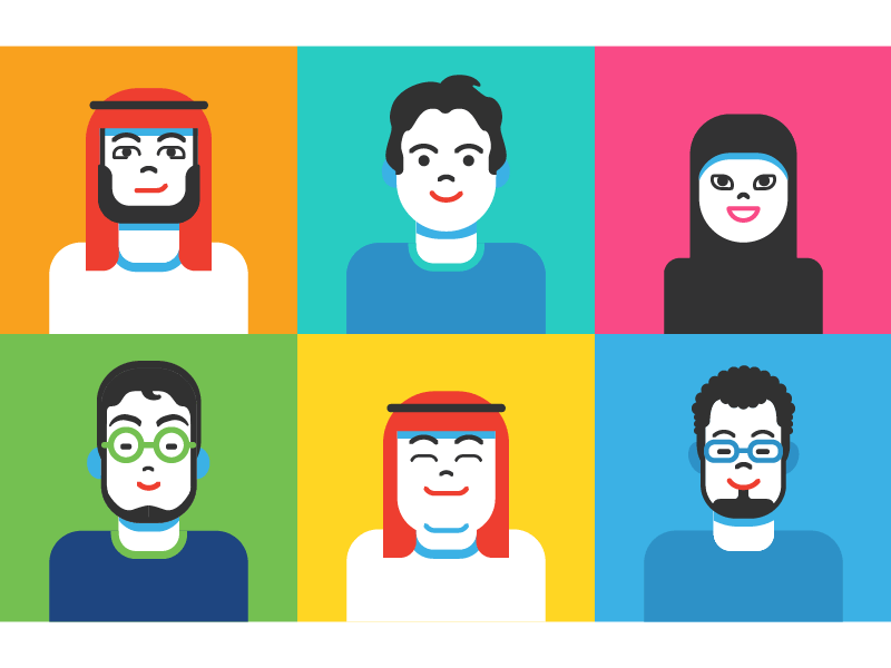 Personas color design geometric gif happy simple vector