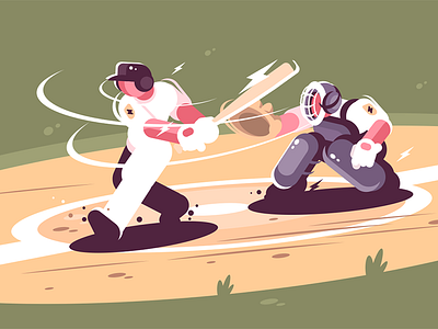 Batter strikes the ball in baseball action ball baseball batter beats character flat game illustration kit8 man strikes vector young