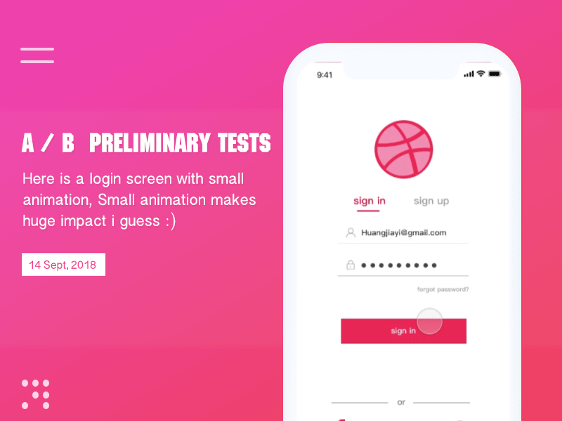 A/B sign in tests sign in sign up ui