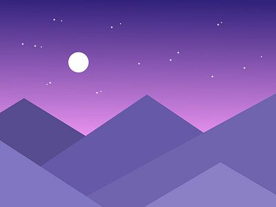 Purple Silence illustration landscape moon moonlight mountain nature purple simple simple design sky stars vector art vector design