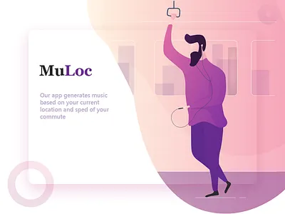 Music Based On Location ai app character gradients guy illustration location music purple subway train travel ui ux violet website