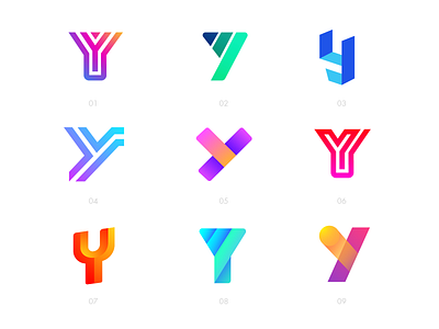 Letter Y Exploration — All Concepts 2d 3d volume lines brand identity branding graphic design ui app logotype designer buy unused sale flat shadow bright shading logo mark symbol icon type typography type text word color gradient grid