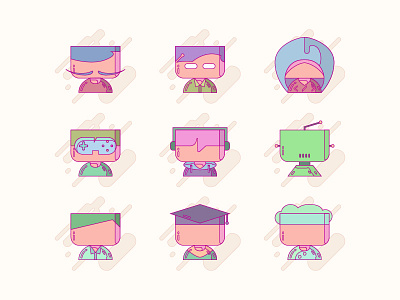 Profession Character businessman character chef copywriter design designer gamer icon iconography illustration interface profession programmer robot student ui uiux user web youtuber