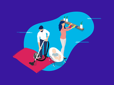 Family Clean baby cleaning couple design familia family illustration