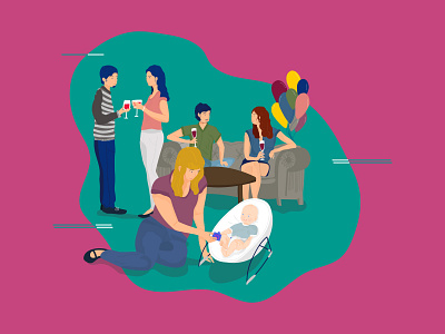 New Born Party babyparty chill family friends illustration new born party