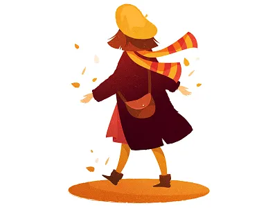 Autumn vibes cartoon character cozy cute design girl illustration nature retro style sun texture vector vintage young