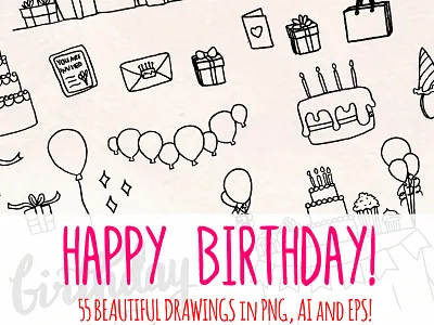 Birthday Party 55 Vector Line Art Sketches Illustration artsketches birthdayparty design illustration png vector