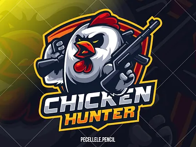 Chicken Hunter White Version angry badge bird cartoon character chicken cute design esport esports game gamer gaming logo mascot sport vector war