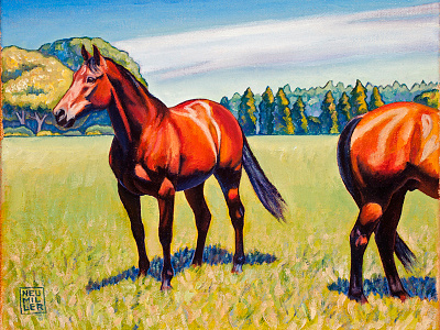 Mac and Friend, 10" x 8", oil on canvas horse illustration landscape painting