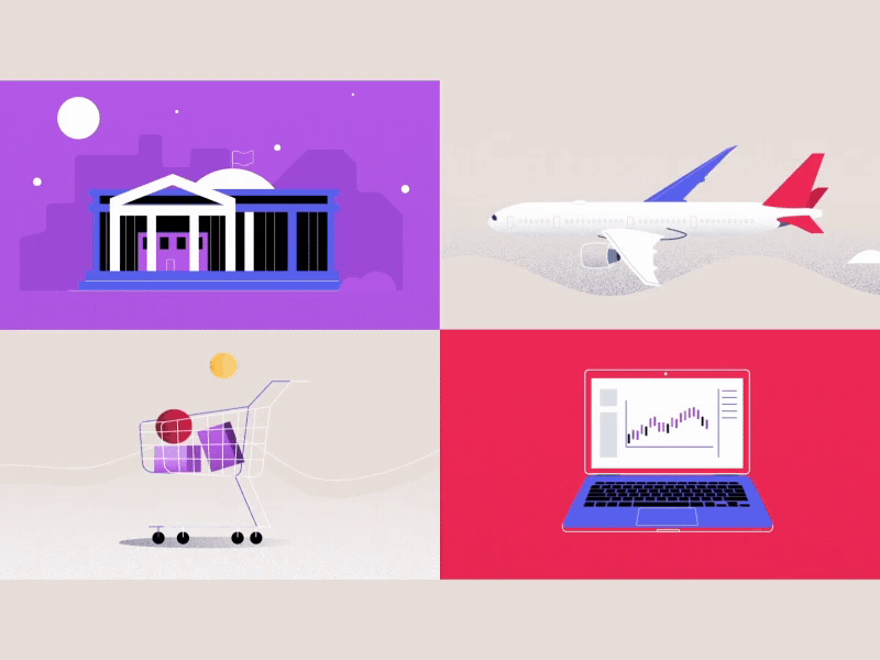 Building, plane, basket and laptop animation basket crypto charts crypto laptop laptop plane plane animation