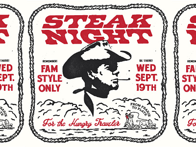 Steak Night cowboy design food illustration restaraunt steak type western