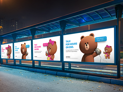 LINE Mobile Visual billboard branding brown cony identity line mobile talking telephone telephony