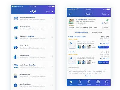 App for a Healthcare Startup ambulance appointment book consult doctor hospital lab medicine online record service test