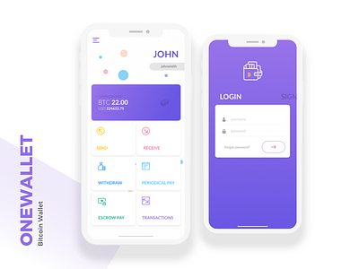 Onewallet - A Bitcoin Wallet application crypto wallet ios app mobile app mobile wallet ui design user interface