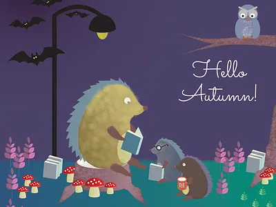 Hello Autumn! affinity designer autumn children book illustration forest hedgehog illustration owl