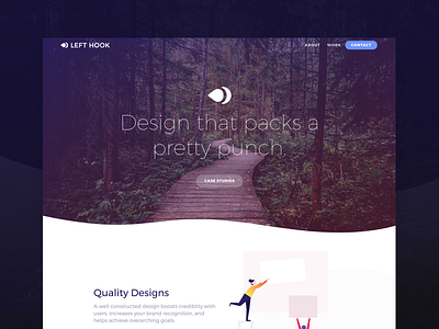 Homepage - Left Hook Design branding gradients headers homepage illustration landing landing page layout logo purple studio ui wavy web