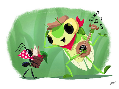 La Cigale Et La Fourmi animals ant character children art children book children book illustration children books cicada concept drawing fable fables illustration insect story