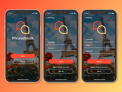 Login/Register Screens app design flat mobile mockup ui ux