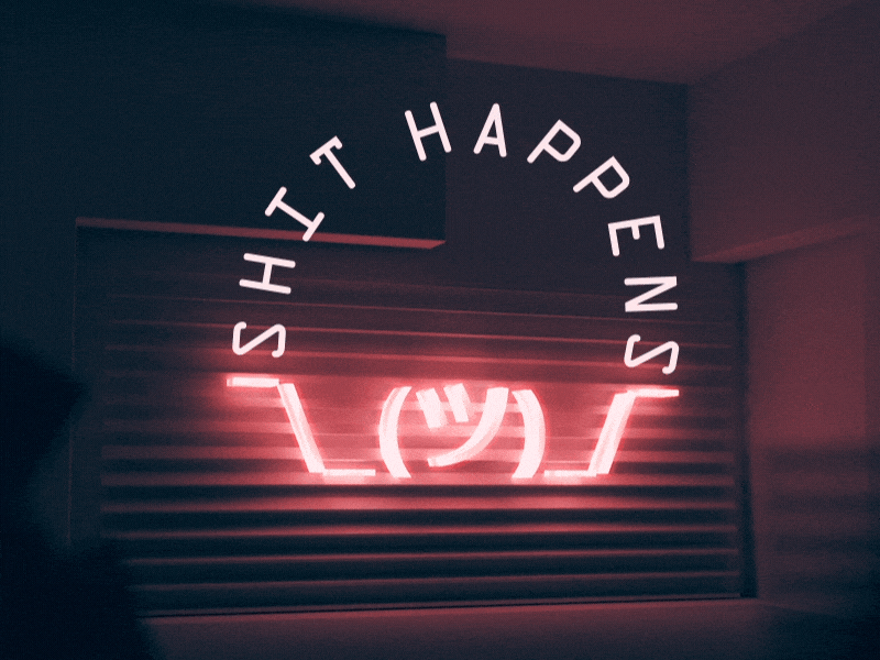 Shit Happens 3d arrows blue c4d dark emoji fun lamp lettering lighting motion red render room shit happens wall