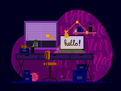 Hello hello dribbble illustration kyiv lettering ukraine vector workplace