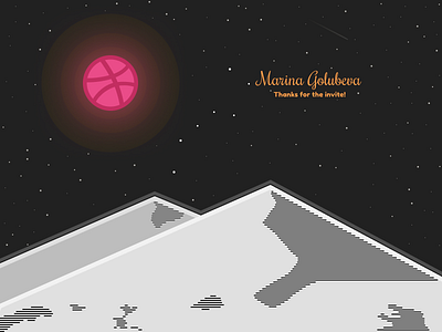 Hello Dribbble! debut dribbble elbrus firstshot hello illustraion invite moon mountain night sky stars thanks