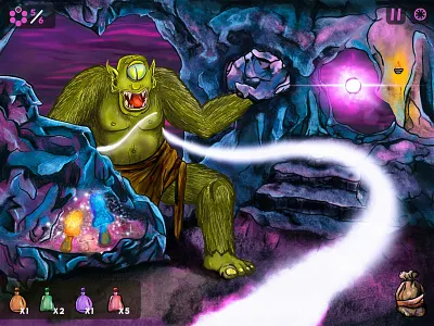 Gorgos Game Boss Battle app cartoon cave character concept cyclone game design game designer greek mythology illustration ipad layout mockup spells ui ux