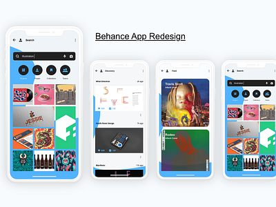 Behance App Redesign adobexd app concept behance re brand redesign ui