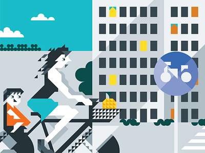 Vector illustration. City. amazing bicycle city funny illustration love vector