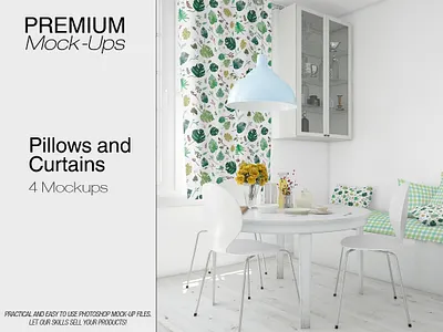 Kitchen Pillows & Curtains Mockup Pack brand branding curtains curtains mockups cushion cushion mockup customizable decorative high resolution kitchen logo mock up mock ups mockup mockups pillow pillow block pillow mockup realistic realistic mockup