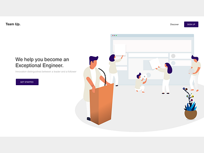 TeamUp-Landing Page illustraion landingpage marketing meeting minimal seminar ui ux web