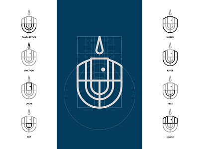 Concept and Grid | House of Prayer brand branding candlestick christian design church concept creative design door faith god goldenratio grid house kingdom logo phi prayer process shield