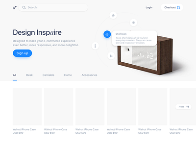 Inspire E Commerce Landing e commerce e commerce design e commerce theme gray landing minimal page product rounded corner shope typography ui