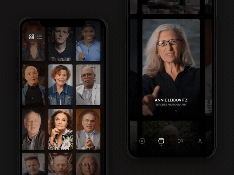 MasterClass - Browsing app details education gif grid interaction interface ios iphonex mobile profile ui ux
