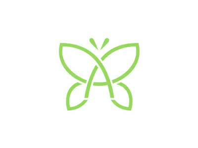 Alarie a butterfly coaching green health leaflet letter logo nutrition wellness