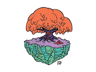 Tree of Solitude art design digital drawing enamel pins enamelpin fantasy floating island illustration linework melting tree