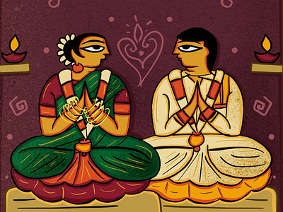 Neo Patua Tamil Wedding Invitation by SCD Balaji bengal patua indian folk art indian folk art 365 indian illustrator neo patua quirky invitations scd balaji