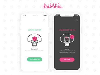 Dribbble Success/Fail Screens 011 adobe adobexd app daily ui 011 dailyuichallenge dribbble dribbble app error fail flash screen success ui uidesign ux uxdesign